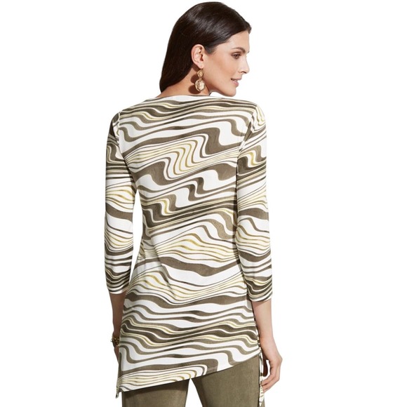Chicos Travelers Size Small Artzy Asymmetrical Hem Abstract Print Blouse Top - Picture 4 of 8